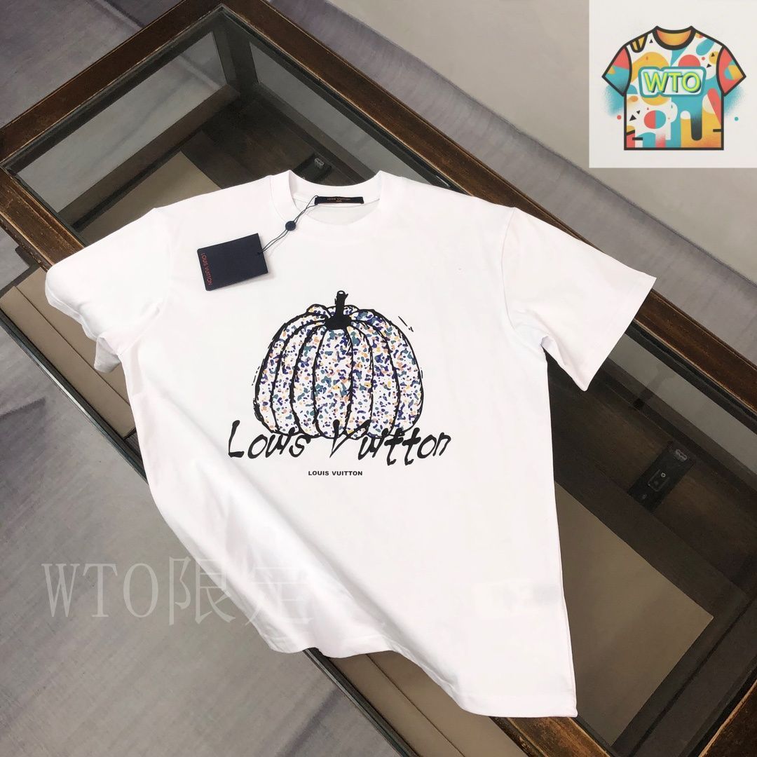 ショート丈が可愛い♡【Louis Vuitton】プリントTシャツ 今日特価】Louis Vuitton 2025 最新款ロゴプリント丸首ショート