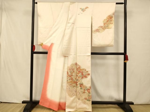 Ivy✺美品 正絹 花草文 トールサイズ 振袖 着物 A1755 m372＊金駒刺繍 絞り 薔薇 トールサイズ 着物 正絹 成人式 振袖