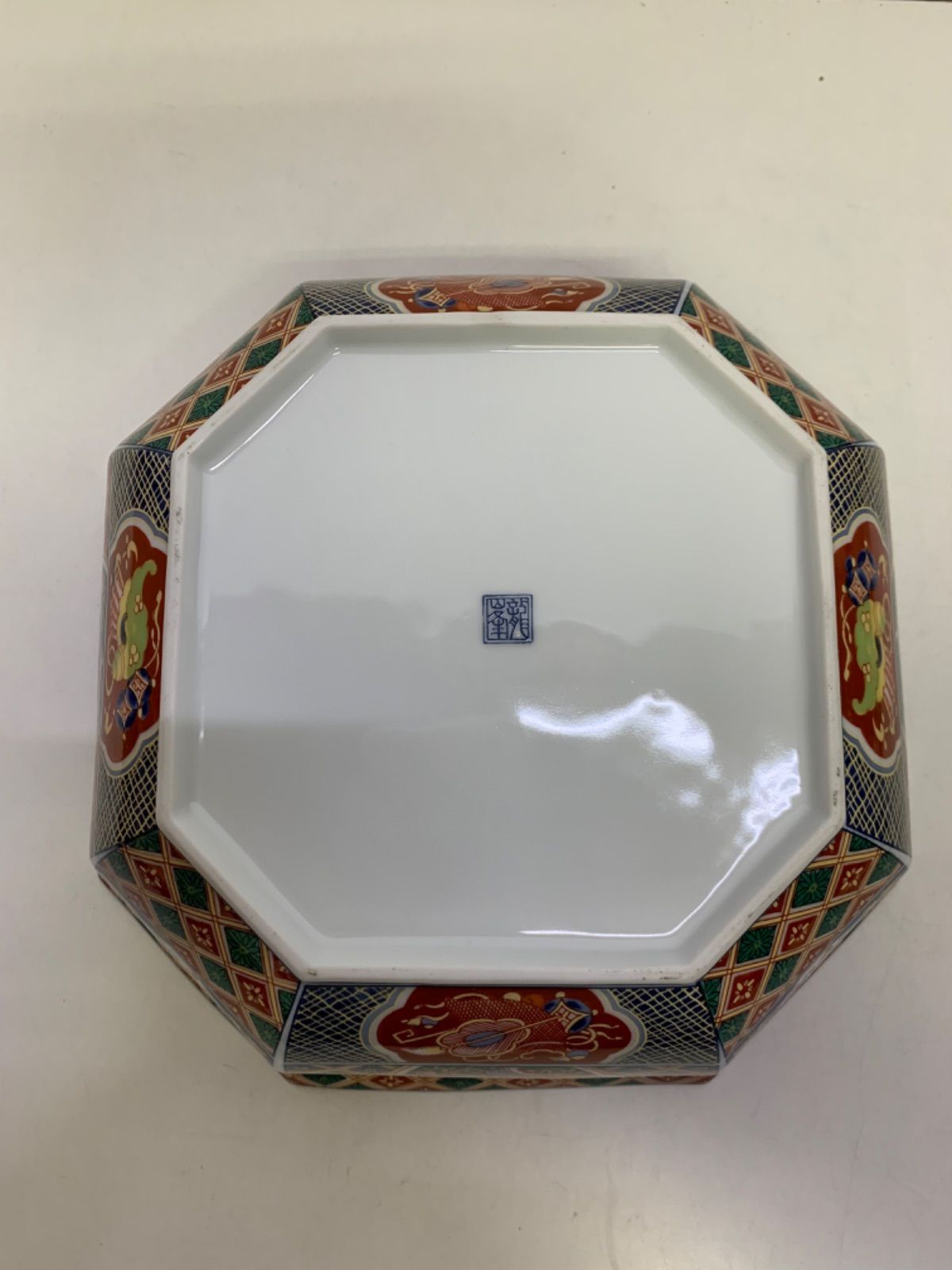 古伊万里八角形鉢 古伊万里 染付 立涌草花紋 風景 八角鉢 - 生活骨董と古布の