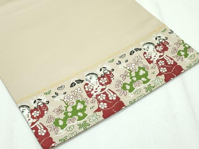 平和屋本店■極上　龍村美術織物　たつむら　九寸開き名古屋帯　唐児遊歩　白茶色地　逸品　CZAA2630s5 平和屋本店□極上 龍村美術織物 たつむら 九寸開き名古屋帯 唐児遊歩