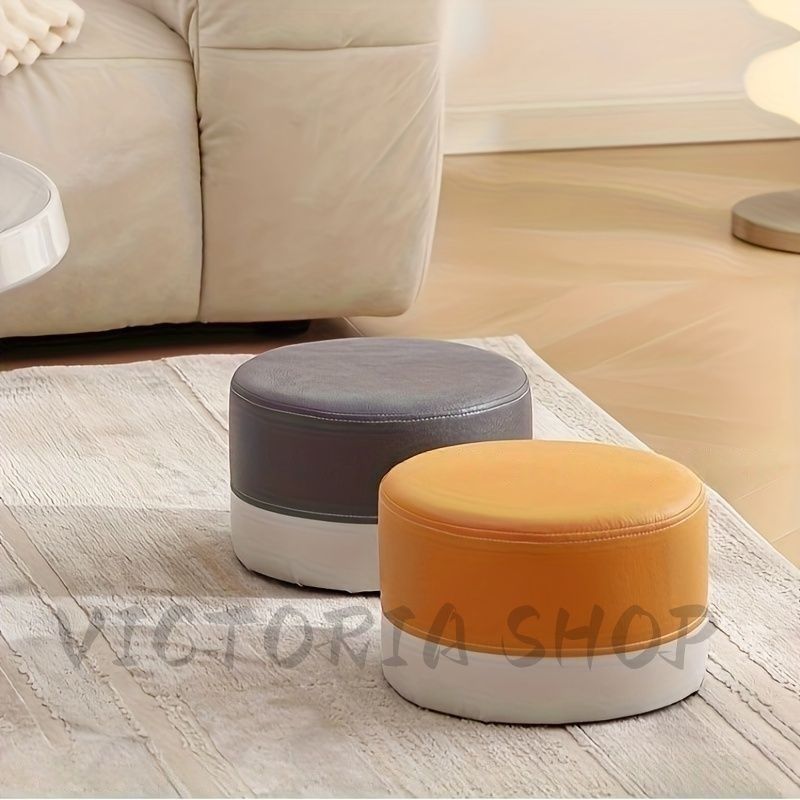 ベージュ レザー オットマン