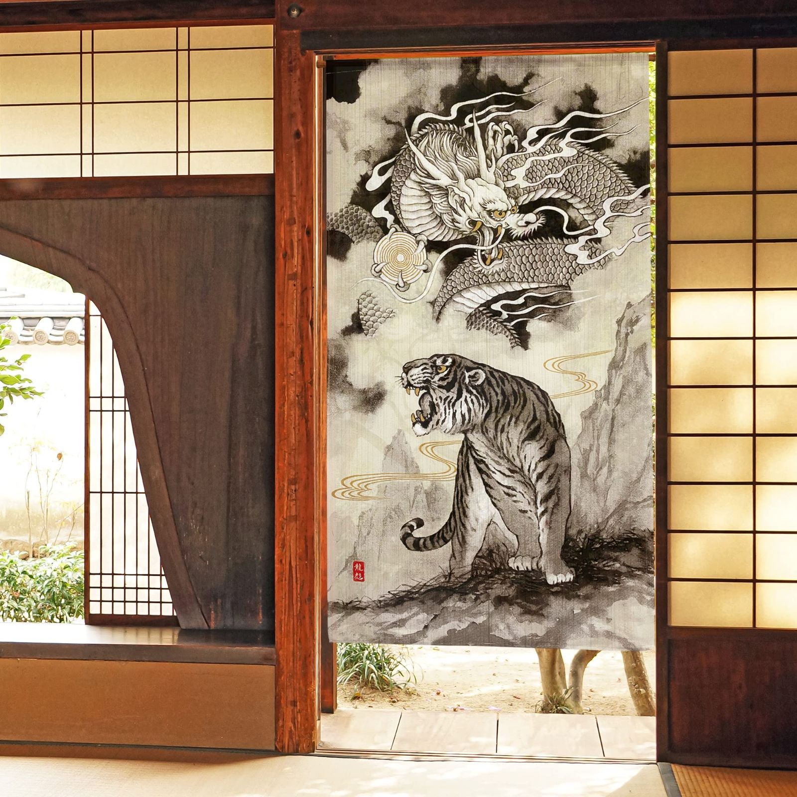 特価商品】巾85cm 龍虎 水墨画 丈150cm 絵画 日本 和風暖簾 和風モダン 和モダン 日本製 和柄 和風 目隠し 仕切りカーテン 間仕切り  国産 カーテン おしゃれ 暖簾 のれん | ซื้อที่ Mercari จากประเทศญี่ปุ่น! | Buyee