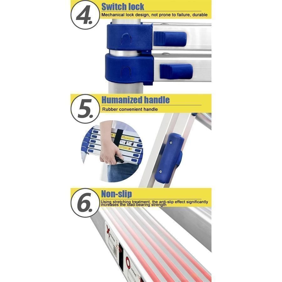 工業用アルミ伸縮はしご 5m/5.4m/6.2m/7m/8m 伸縮はしご アルミ製