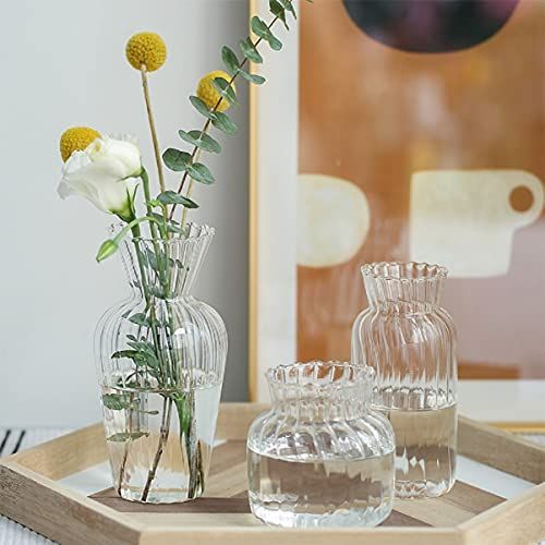 クリヤ セット10（3つ入り） 花瓶花器 ガラス 北欧 フラワーベース - ガラスベース ガラスボトル +3つセット 小 おしゃれアレンジ インテリア 水栽培 生け花 造花 シンプル インテリア雑貨 飾