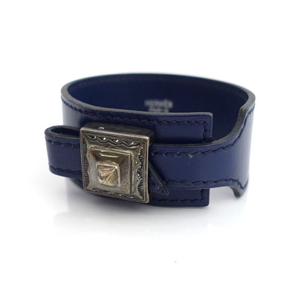 HERMES / エルメス ◇トゥアレグ ブレスレット ブルー レザー シルバー