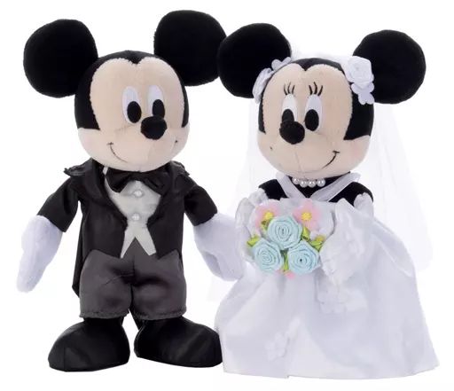 [Used] Plush Mickey Mouse & Minnie Mouse (dress) bridal plush toy “Disney”