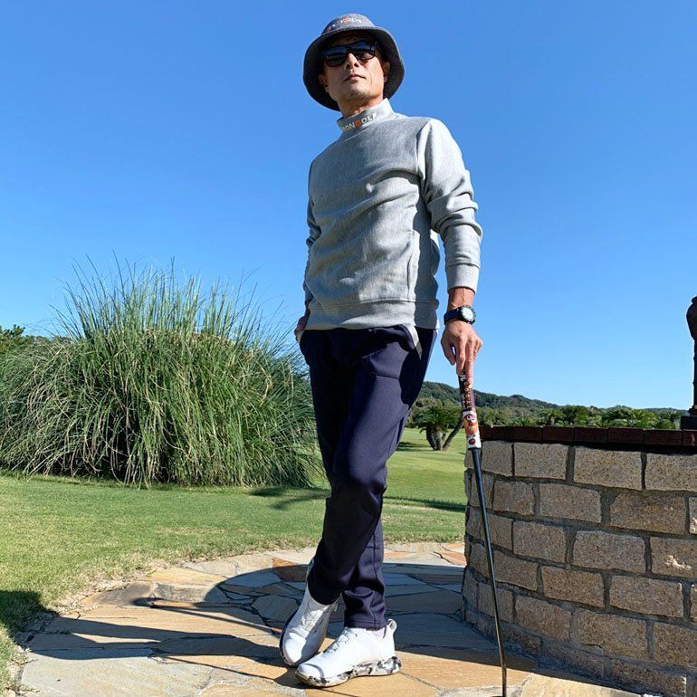 COMONGOLF|コモンゴルフ 裏フリースボンディングポケットラインストレッチテーパードゴルフパンツ|ホワイト×ブラック