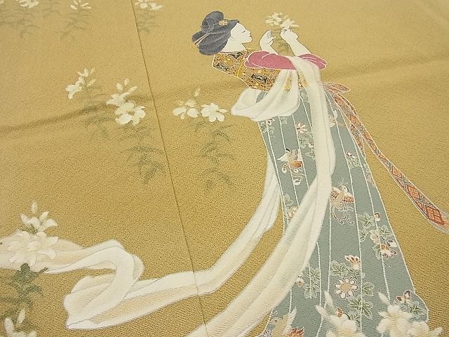 平和屋野田店□訪問着 作家物 手描き 天女 草花文 逸品 未使用 n