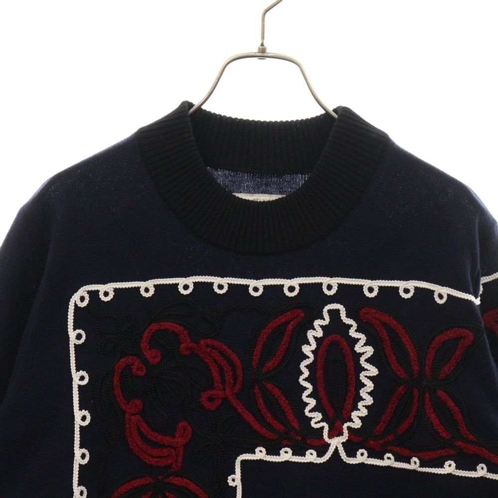 sacai サカイ 17AW ペイズリー刺繍プルオーバーニットセーター ネイビー 2