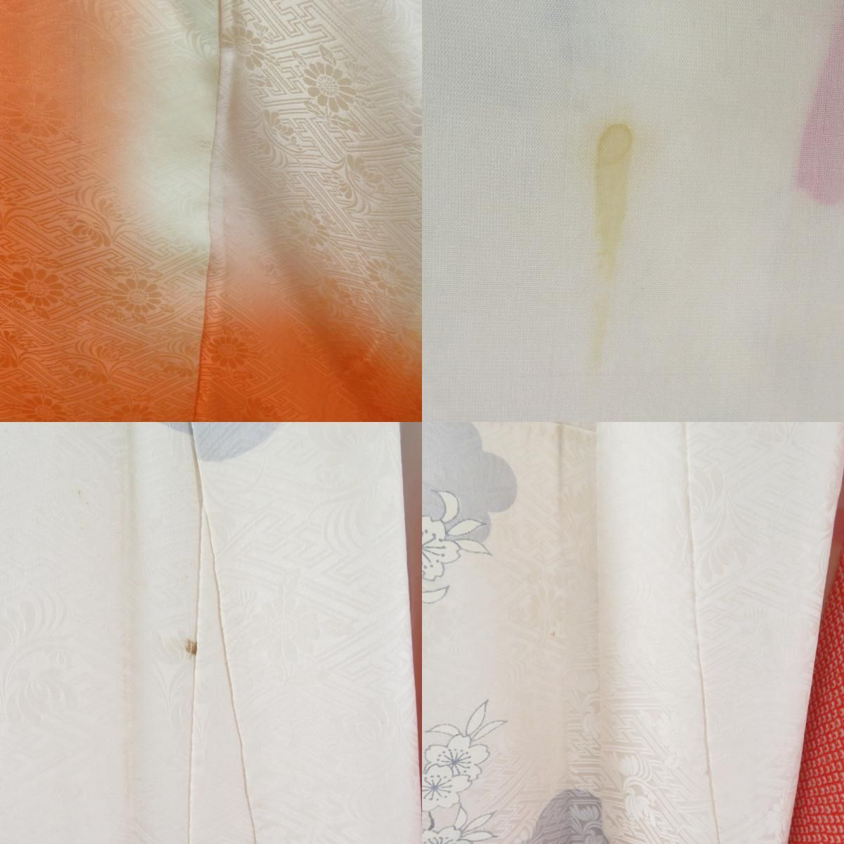 振袖 正絹 オレンジx白 絞り 花々紋様 袷 広衿 成人式 卒業式 舞台