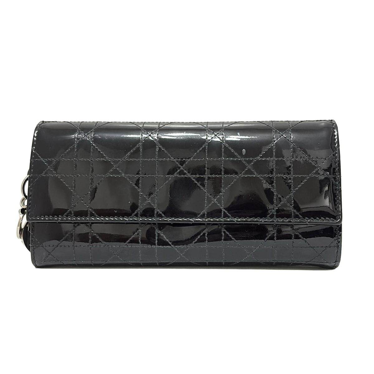DIOR|ChristianDior ディオール|クリスチャンディオール 財布 カナージュステッチ 黒 チェーンウォレット レザー