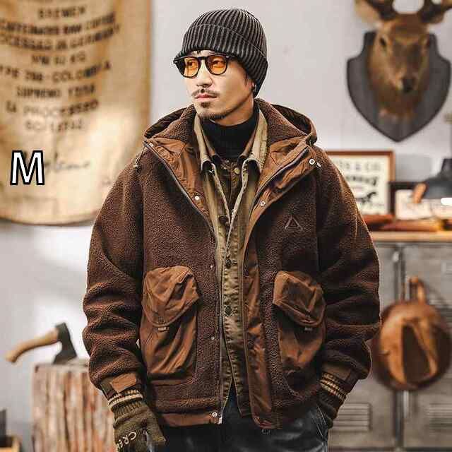 [M ]春 コーデ メンズ 用 服 シンプル ファッション オシャレ 大人 かっこいい 大きいサイズ ストリート 紳士服 レトロ シェルパ ジャケット 暖かい 綿 コート コットン ジャケット フード付き