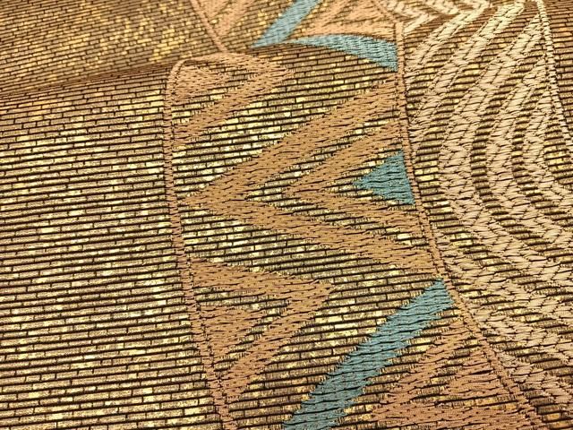 平和屋着物□染色作家 草野一騎 六通柄袋帯 幾何学文様 金彩 正絹 逸品