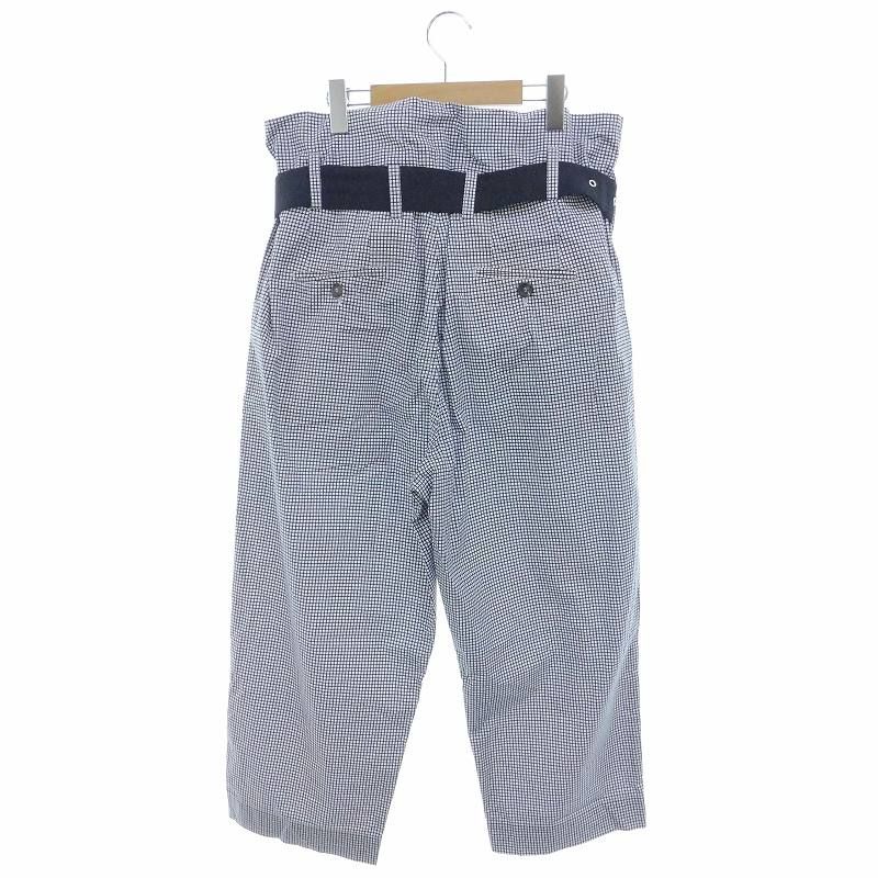 プランシー PLAN C ベルト付きパンツ テーパード チェック 36 黒 紺 白 