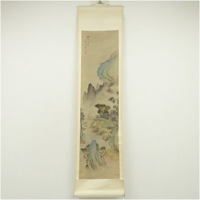 【本表装】肉筆掛け軸水墨画　山水画「黄山」美術品　絵画　和室　茶室　床の間 本表装】肉筆掛け軸水墨画 山水画「黄山」美術品 絵画 和室 茶室