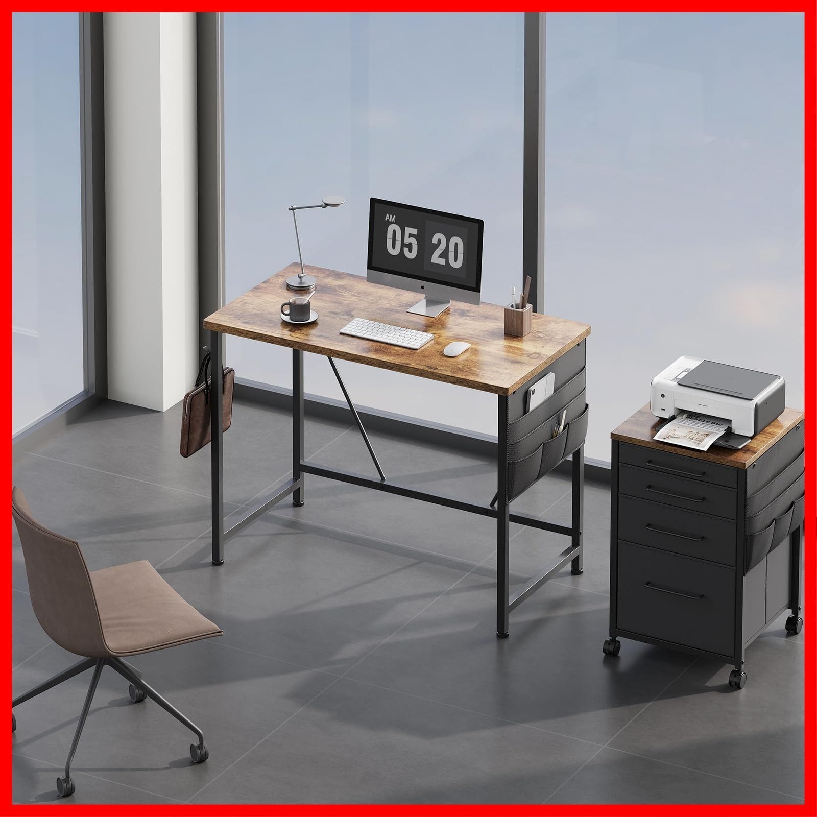 つくえ 幅100*奥行48cm シンプル 収納袋付き勉強机 pc フック付き学習机 オフィス パソコンデスク 組立簡単 在宅 YeTom テレワーク ビンテージ