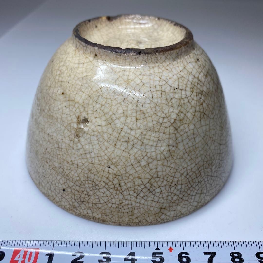 李朝 ひび焼 堅手茶碗 箱付 直径11.5㎝ タルチ 東な6-