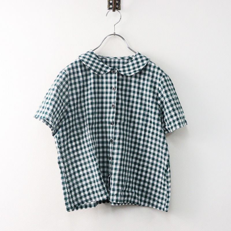 サラウェア Sarahwear ギンガムチェック半袖ブラウス/グリーン 