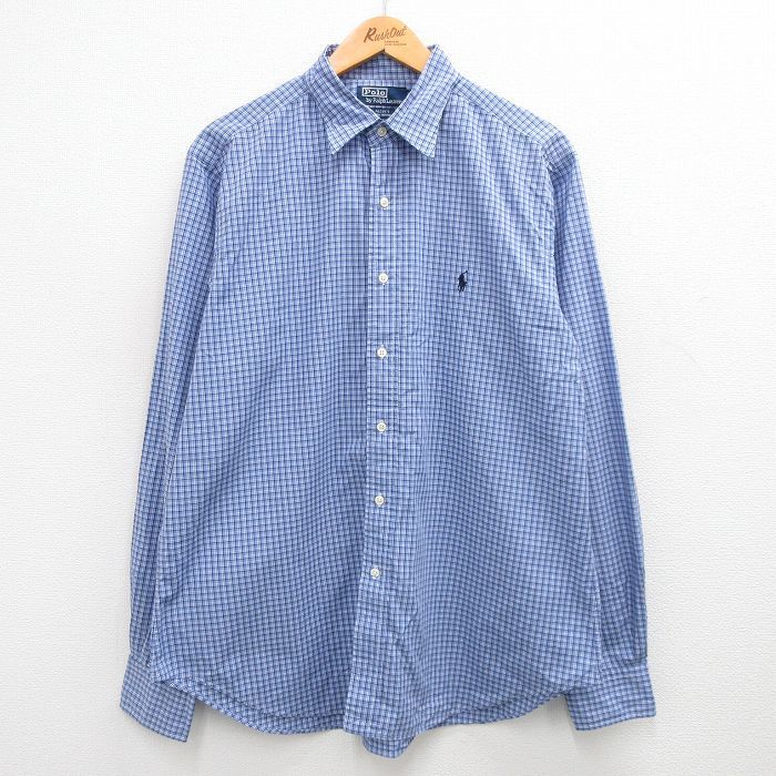 XL/古着 ラルフローレン 長袖 ブランド シャツ メンズ 90s ワンポイントロゴ ALCOTT 大きいサイズ コットン 紺他 ネイビー チェック spe 24
