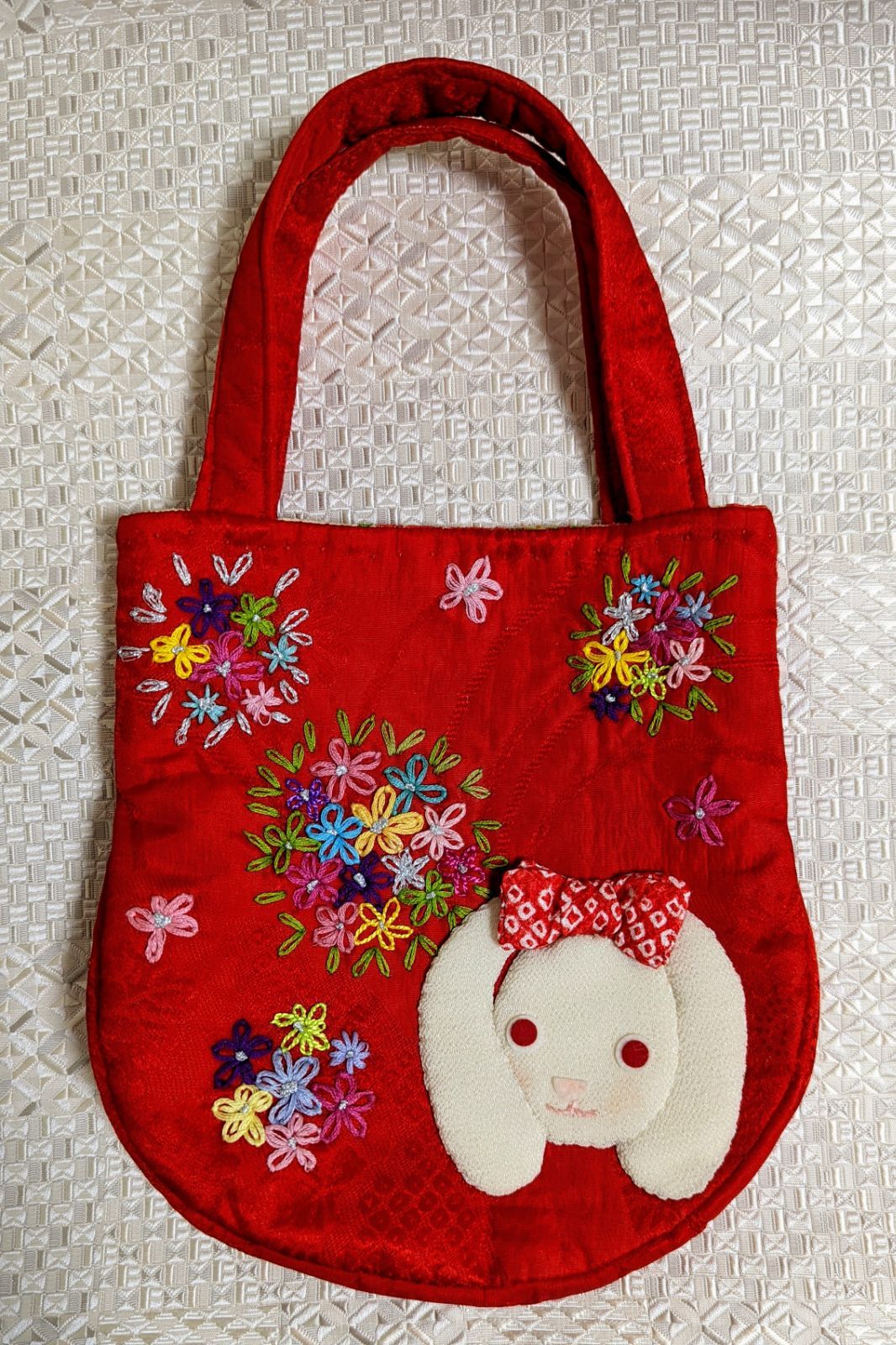 超目玉枠 和小物 七五三 手さげバック 兎さん 花刺繍 4988円