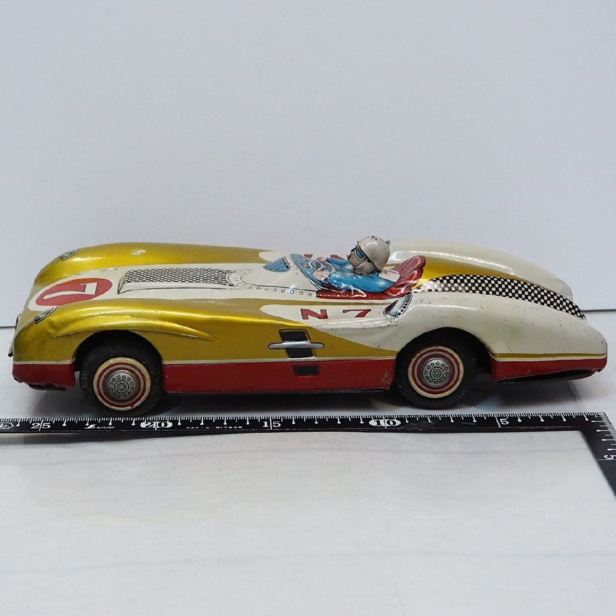 マルサン【メルセデス ベンツ300SLRレースカー】tinブリキtoy箱無car 旭玩具メルセデス ベンツ300SLR屋根欠シルバーtinブリキtoy car箱無