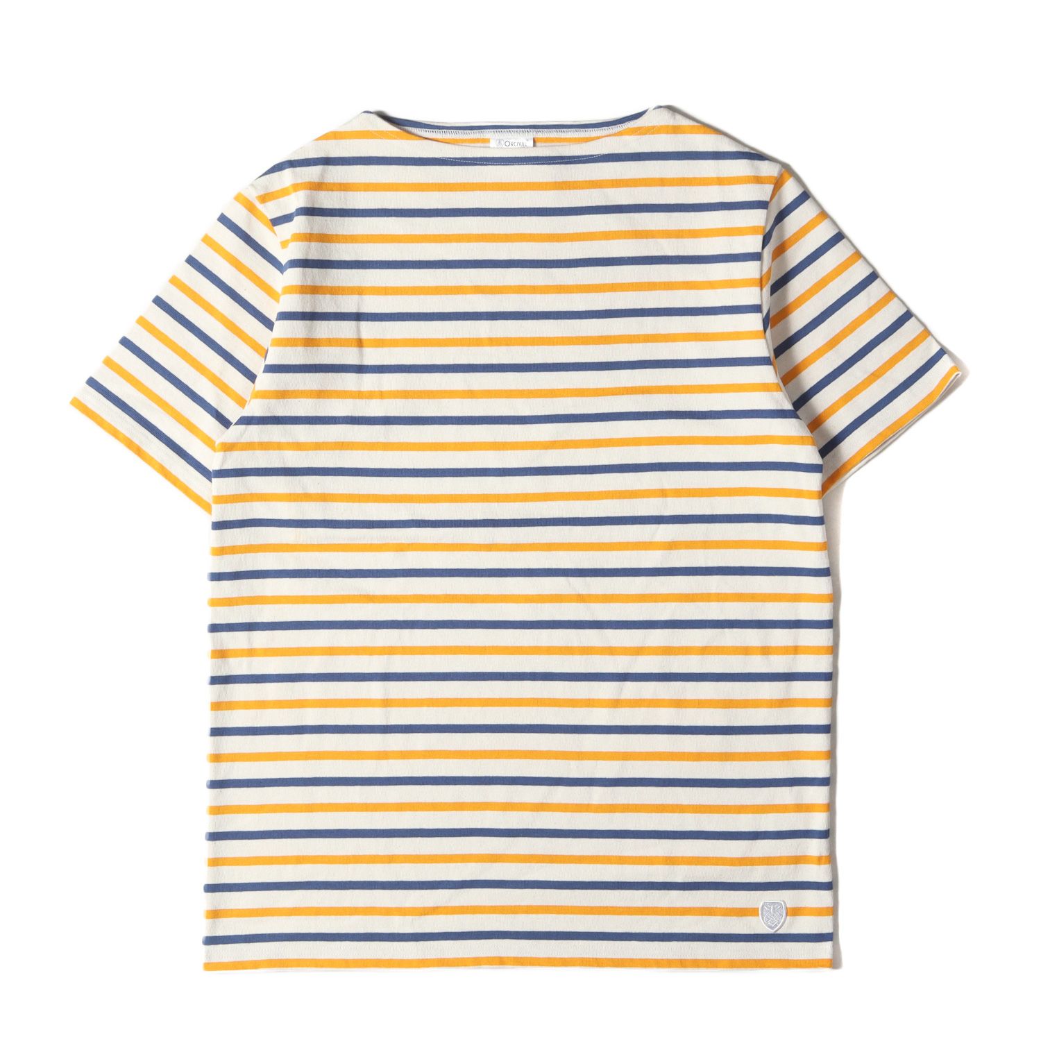 新品同様 ORCIVAL オーシバル Tシャツ サイズ:5 ツインボーダー ボートネック ショートスリーブ バスシャツ トップス 半袖 カットソー Tシャツ MADE IN JAPAN アイボリー インディゴ サンフラワー 
