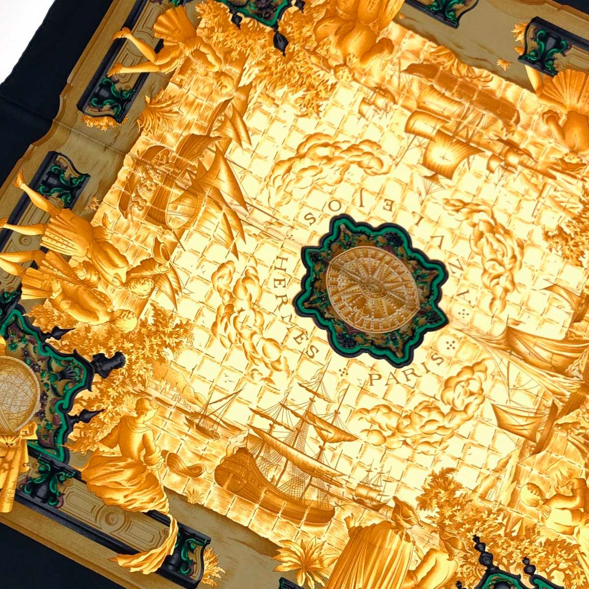 美品 HERMES エルメス カレ90 AZVLEJOS スカーフ ゴールドカラー