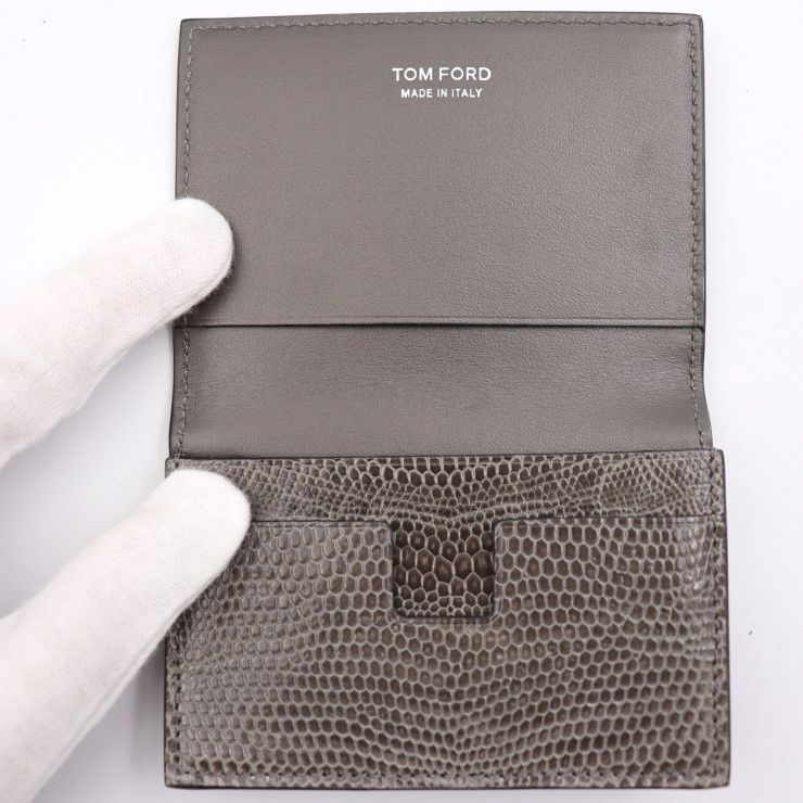 TOM FORD トムフォード カードケース リザード型押しレザー グレー系 2