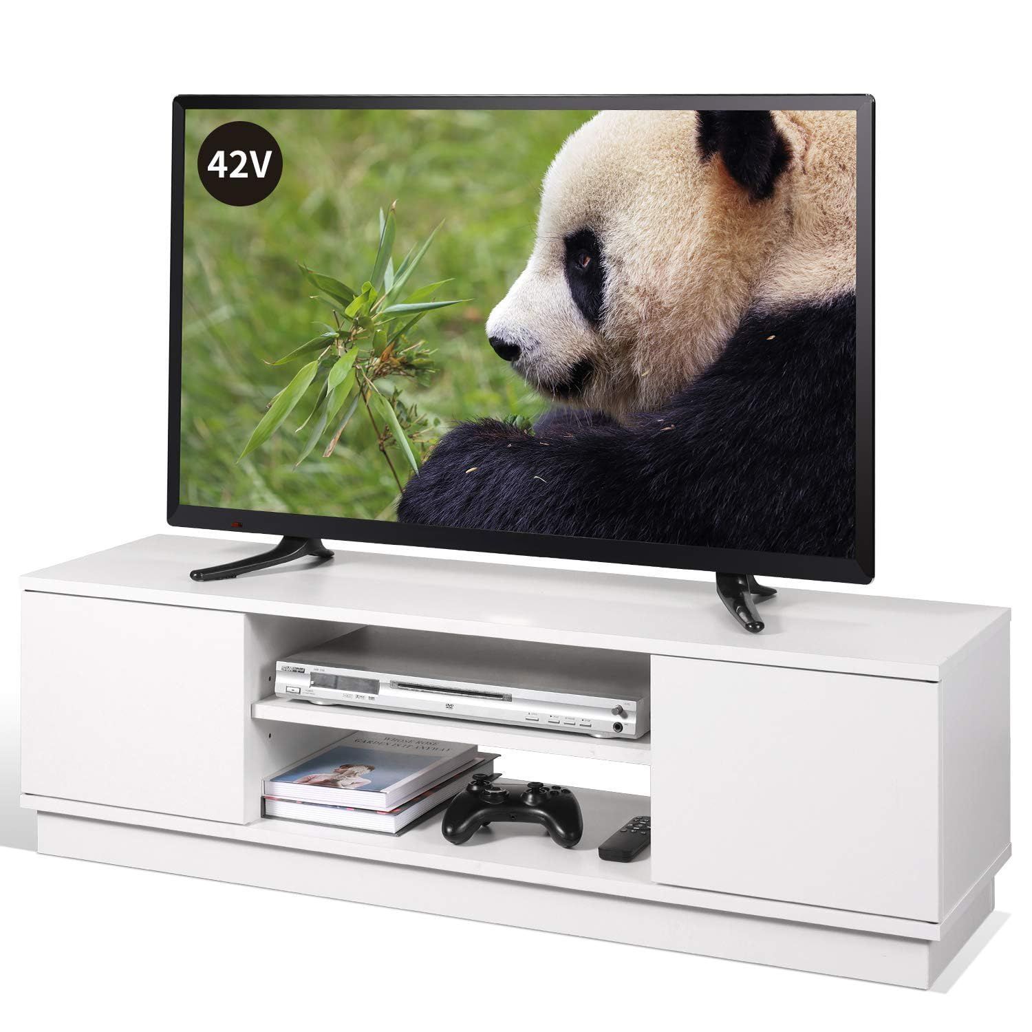収納 ロータイプ 幅110 テレビボード 高さ33cm tv台 ローボード tvボード 43インチ対応 24-47型対応 テレビ台 扉付き 大容量収納スペース WLIVE 白い ホワイト
