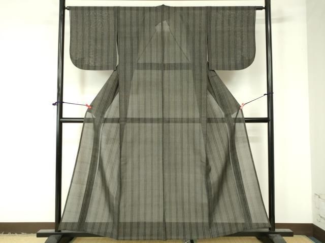 平和屋着物＊夏物 結城紬 夏結城 間道 黒地 正絹 逸品