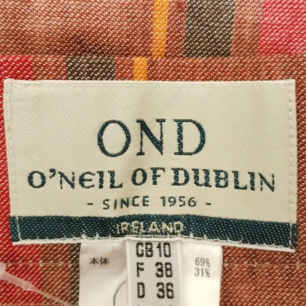 O NEIL オニール 巻きスカート サイズ10 L レディース - レッド×ダークブラウン×マルチ マキシ丈 麻混 ストライプ SIROKUMA-CORPORATION_COM