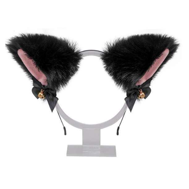 猫耳カチューシャ 黒 ブラック ふわふわ ヘアバンド コスプレ 小道具 メイド