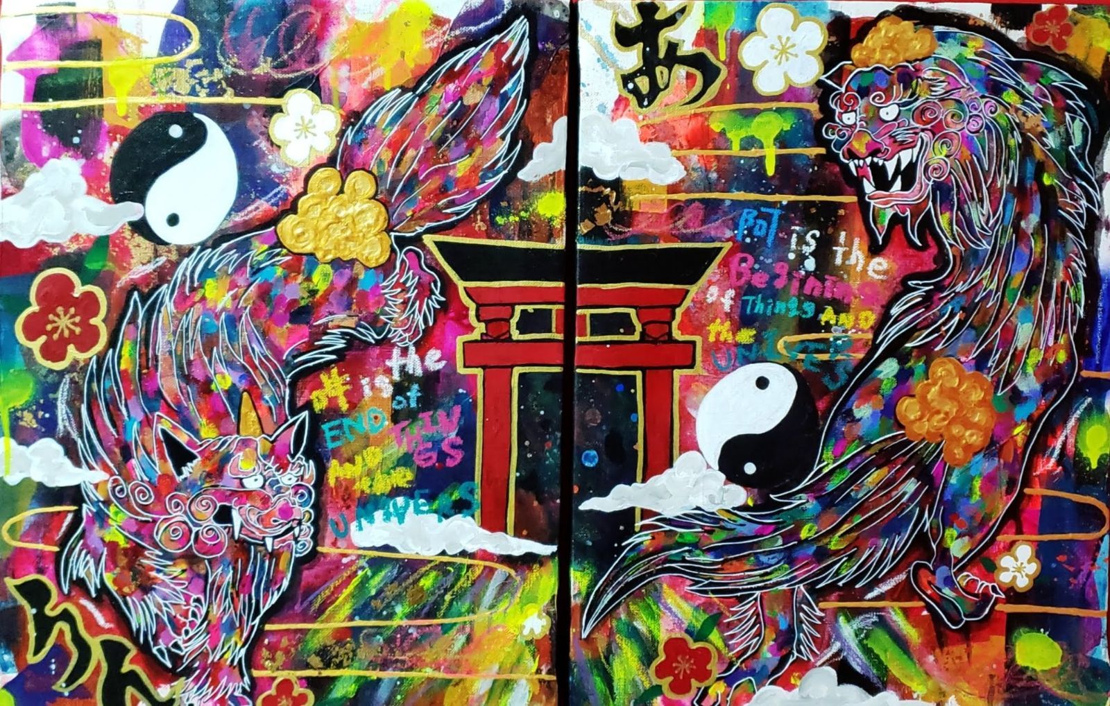 現代アート/原画/絵画】狛犬と獅子 - 絵画/タペストリ