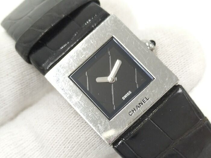 CHANEL レディース 腕時計 クオーツ SS レザー ブラック文字盤