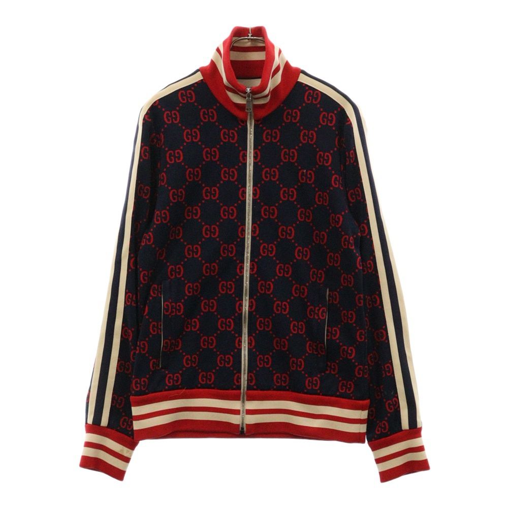 GUCCI グッチ 18SS GGジャガード サイドライン トラックジャケット ジャージ 496919 ネイビー|レッド