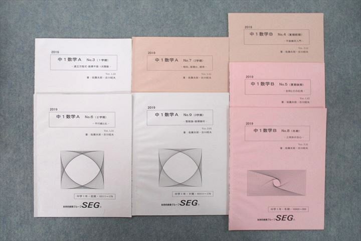 UX25-095 SEG 中1 数学A No.3/6/7/9/数学B No.4/5/8 テキスト通年セット 2019 計7冊 28 S0D
