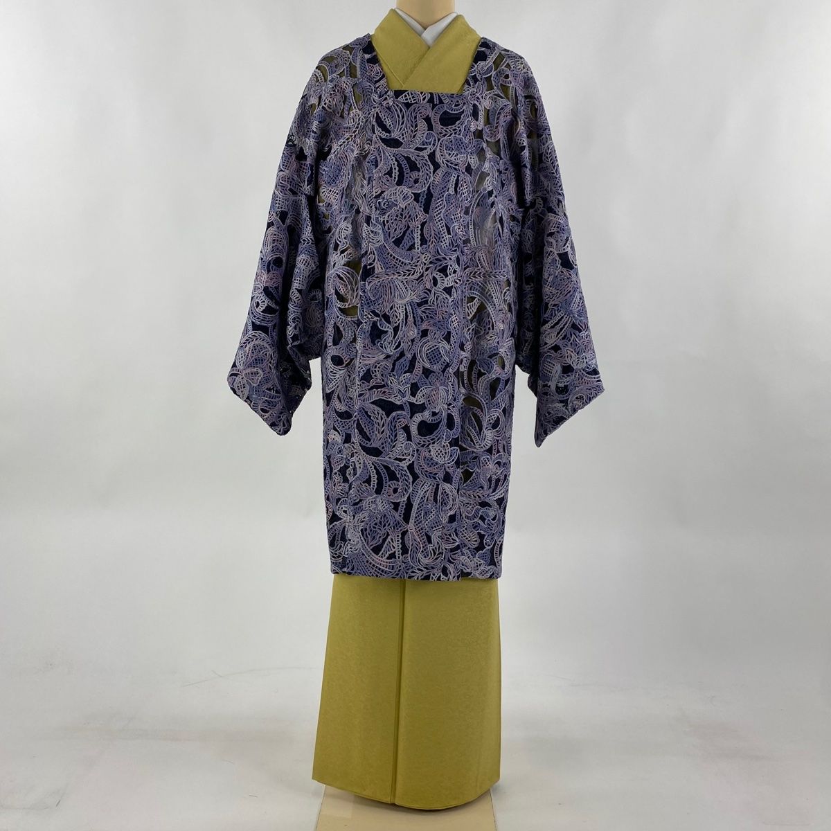 道中着 身丈99.5cm 裄丈64cm M 和装コート 霞 絞り 黒 正絹 美品 逸品  