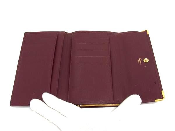 【未使用級】 カルティエ　三つ折り財布 がま口 コンパクトウォレット 付属品完備 美品】カルティエ がま口 三つ折り財布 レザー ボルドー