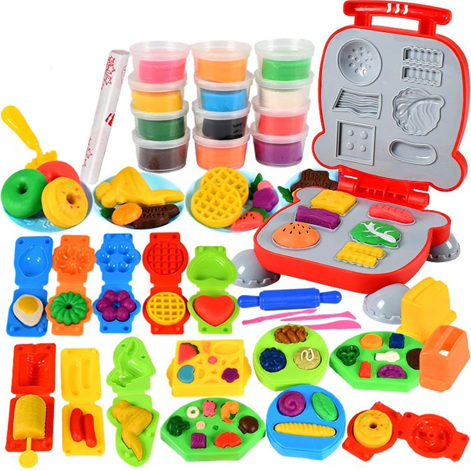 ねんど 小麦ねんど TOYS ねんどおもちゃ 粘土セット 粘土遊び キッチンシリーズ 食べ物セット フライドポテト ワッフル ハンバーガー作り CORPER 料理 おままごと ごっこ遊び 室内ゲーム DIYお