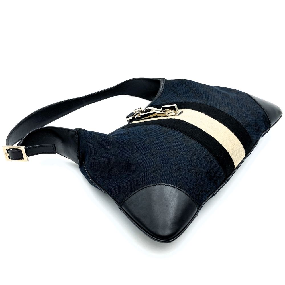 GUCCI グッチ ジャッキー　ハンドバッグ シェリーライン キャンバス GUCCI グッチ 黒シェリーライン ジャッキー ハンドバッグ ワン