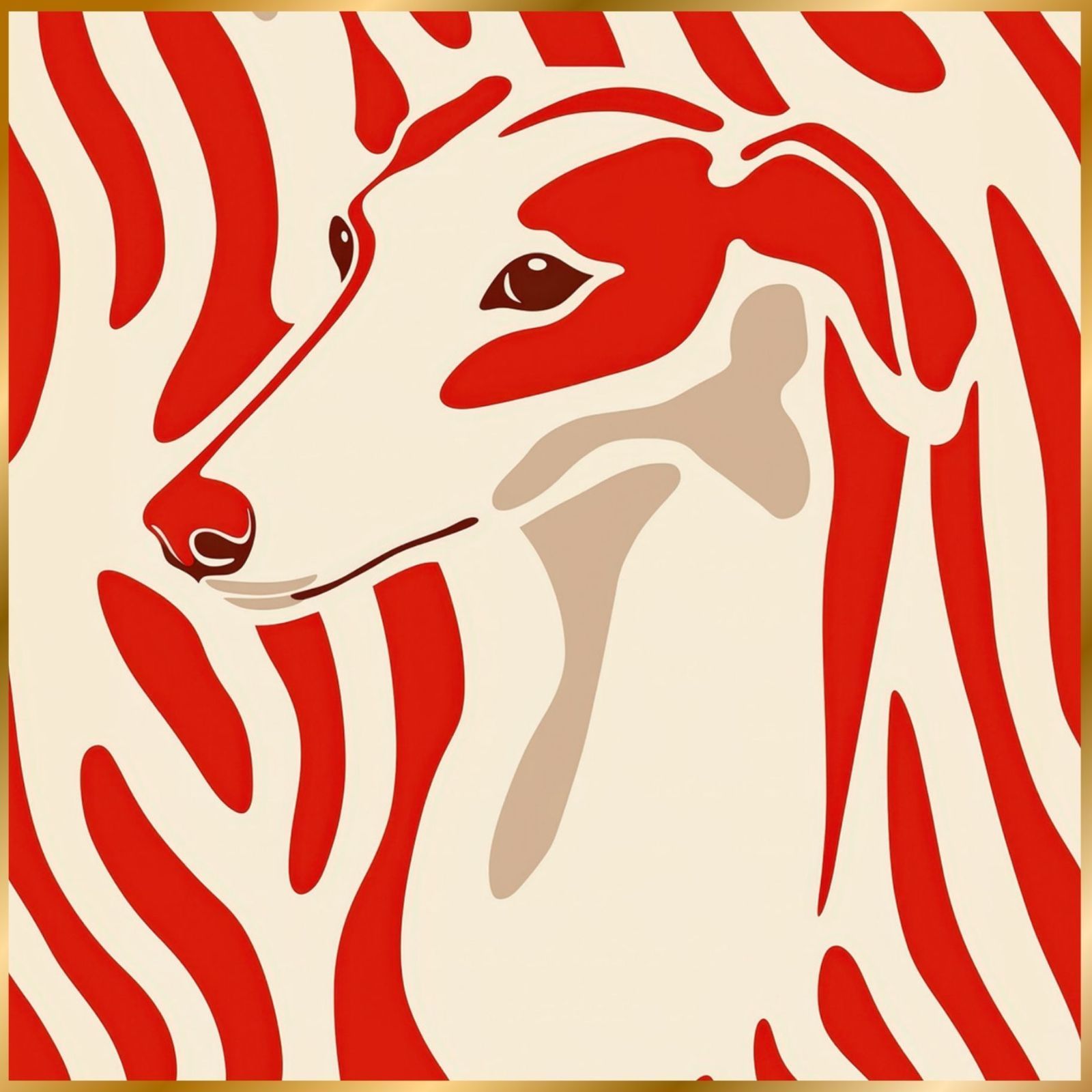 Red Passion - ボルゾイ犬 No.3 ミニマリスト ミニマリズム シンプル インテリアアート ペットロス うちの子 記念日 アートポスター 犬の絵 犬のイラスト ギフト プレゼント