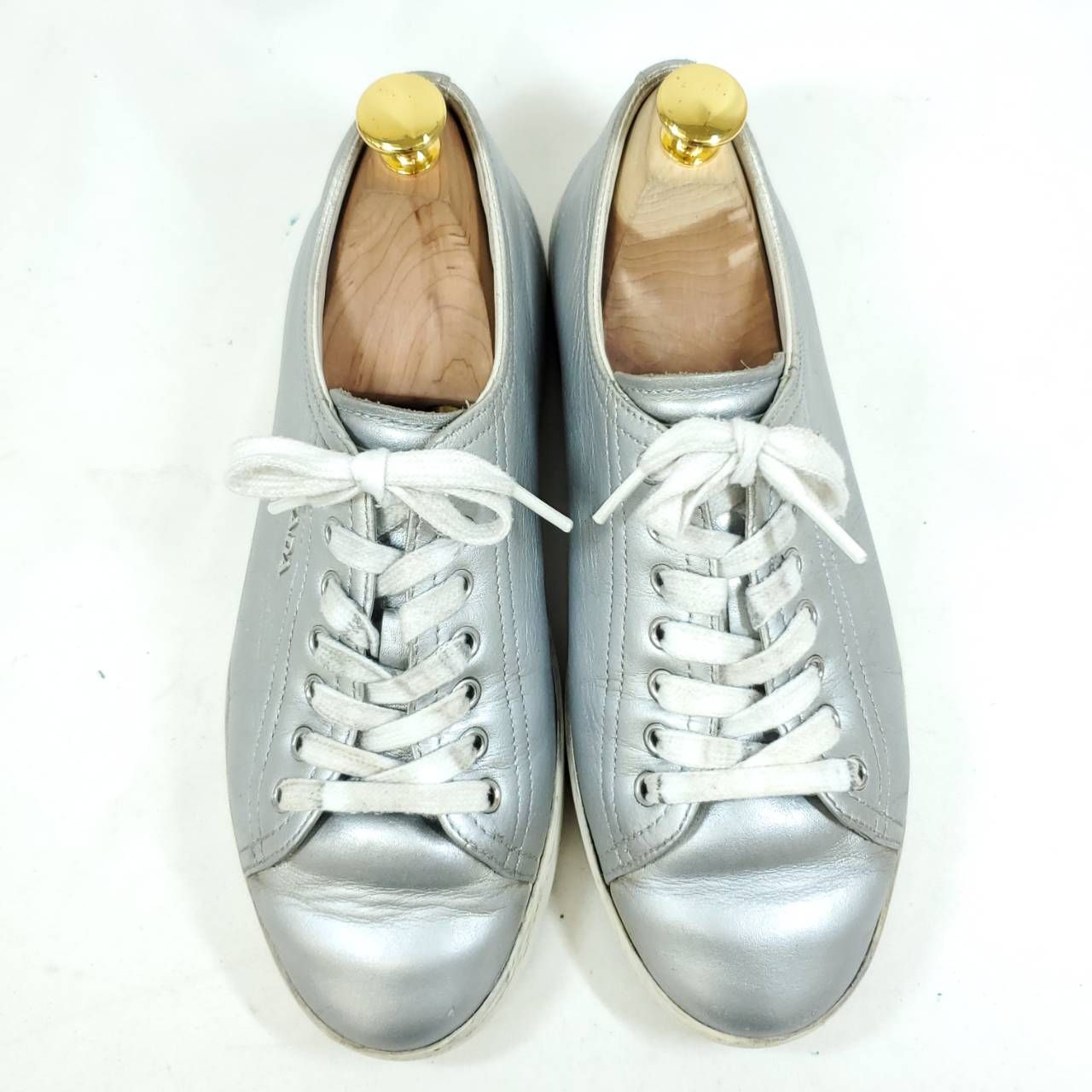 プラダ レースアップスニーカー ローカット シルバー ロゴ 36 レザー