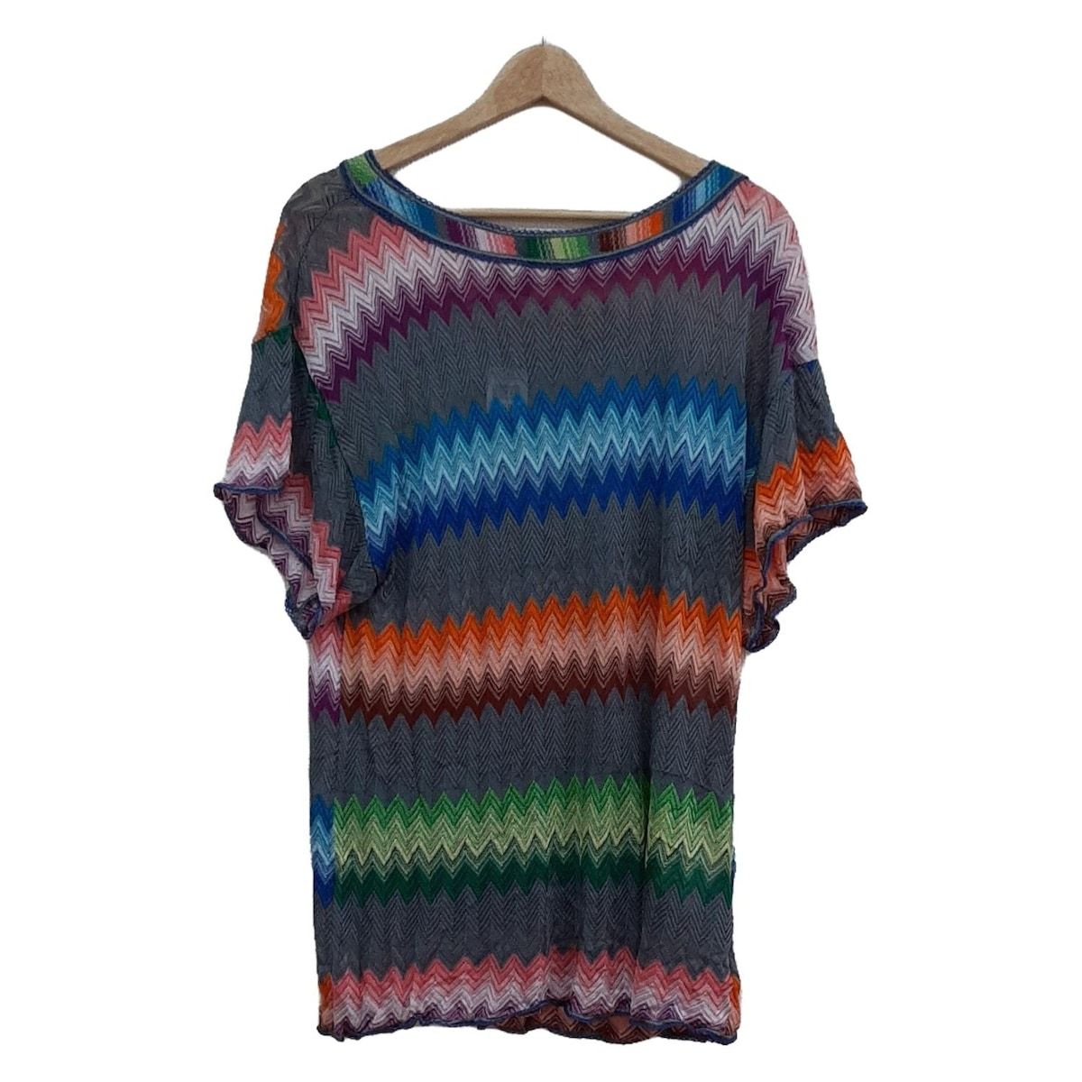 MISSONI - MISSONI(ミッソーニ) 半袖セーター サイズ40 M レディース美品  - グレー×オレンジ×マルチ ボーダー MISSONI(ミッソーニ) 半袖セーター サイズ40 M レディース美品