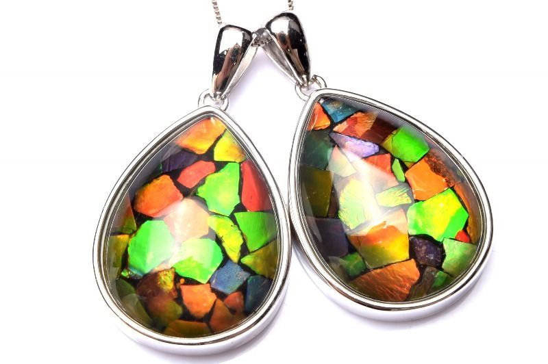 シルバー925 レインボーアンモライト 24x18mm ドロップ ペンダント