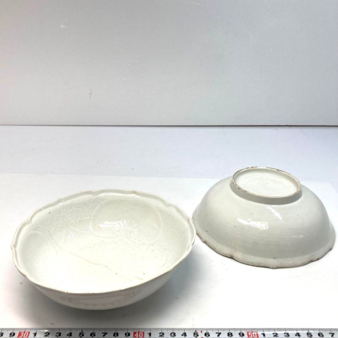 江戸中期 柿右衛門 白磁 中鉢 2客 タカチ 幅17.5㎝東な6-0512