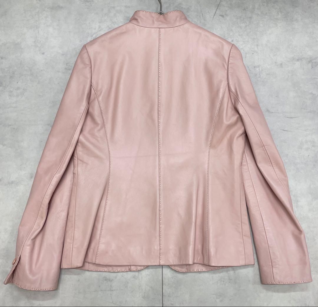 BALMAIN バルマン レザージャケット ラムレザー テーラード 羊革 ピンク L レディース