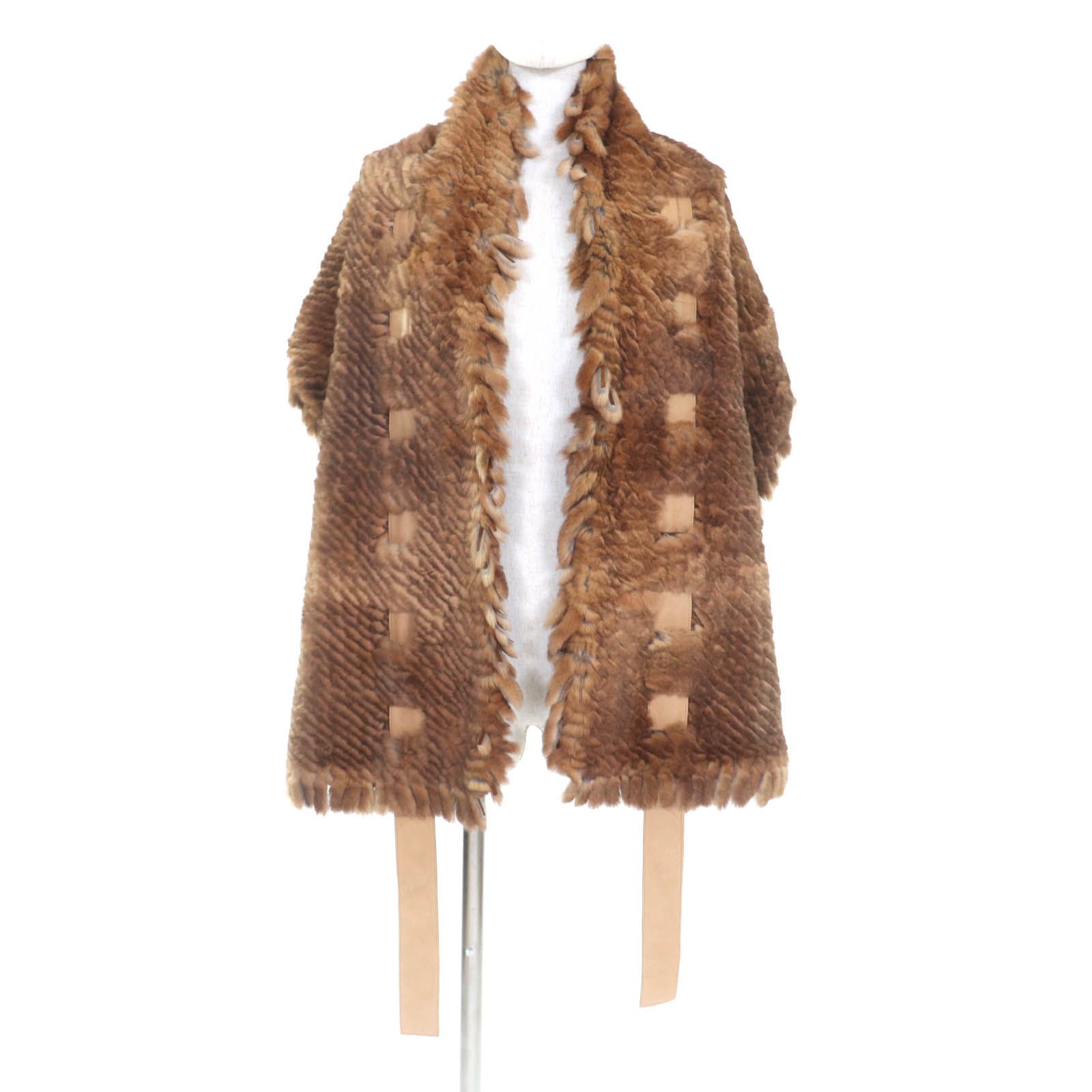 美品☆FENDI フェンディ ラパンファー レザー使い 大判 マフラー  