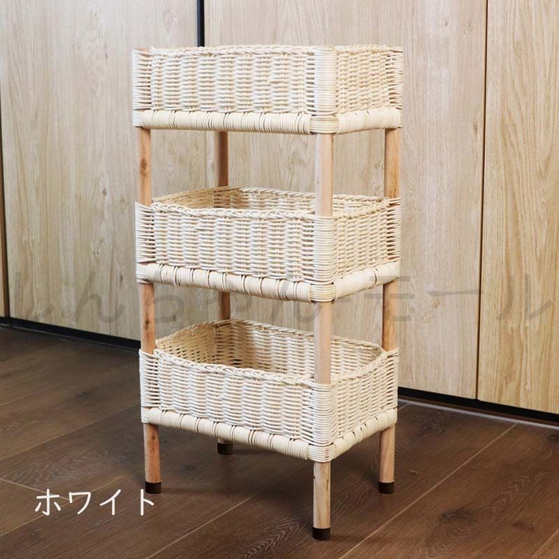 ラタン バスケット収納 キャスター付 木製ラック ナチュラル 収納棚 ラック ラタン収納 ラタン バスケット収納 キャスター付 木製ラック