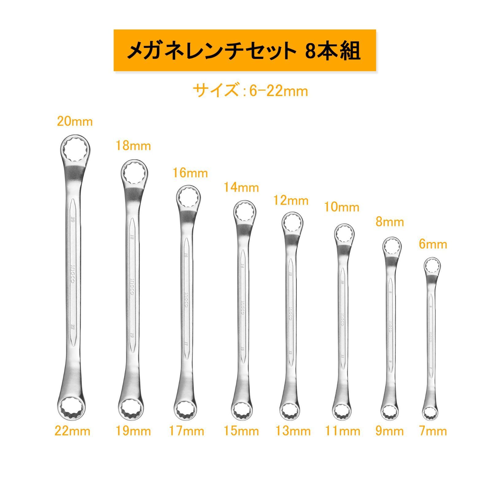 INGCO ラチェットレンチセット 8本組