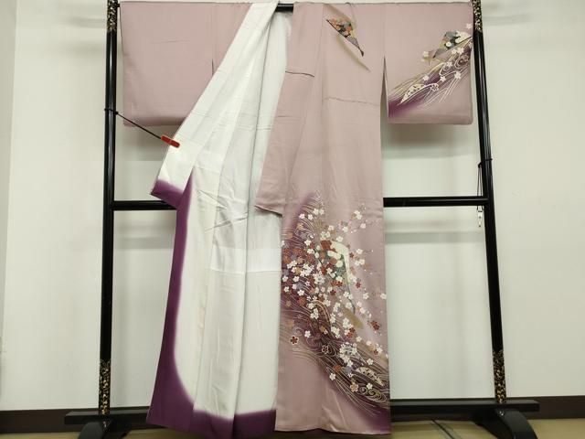 平和屋着物 訪問着 立波扇面花文 暈し染め 金彩 正絹 逸品 BAAM0642fc